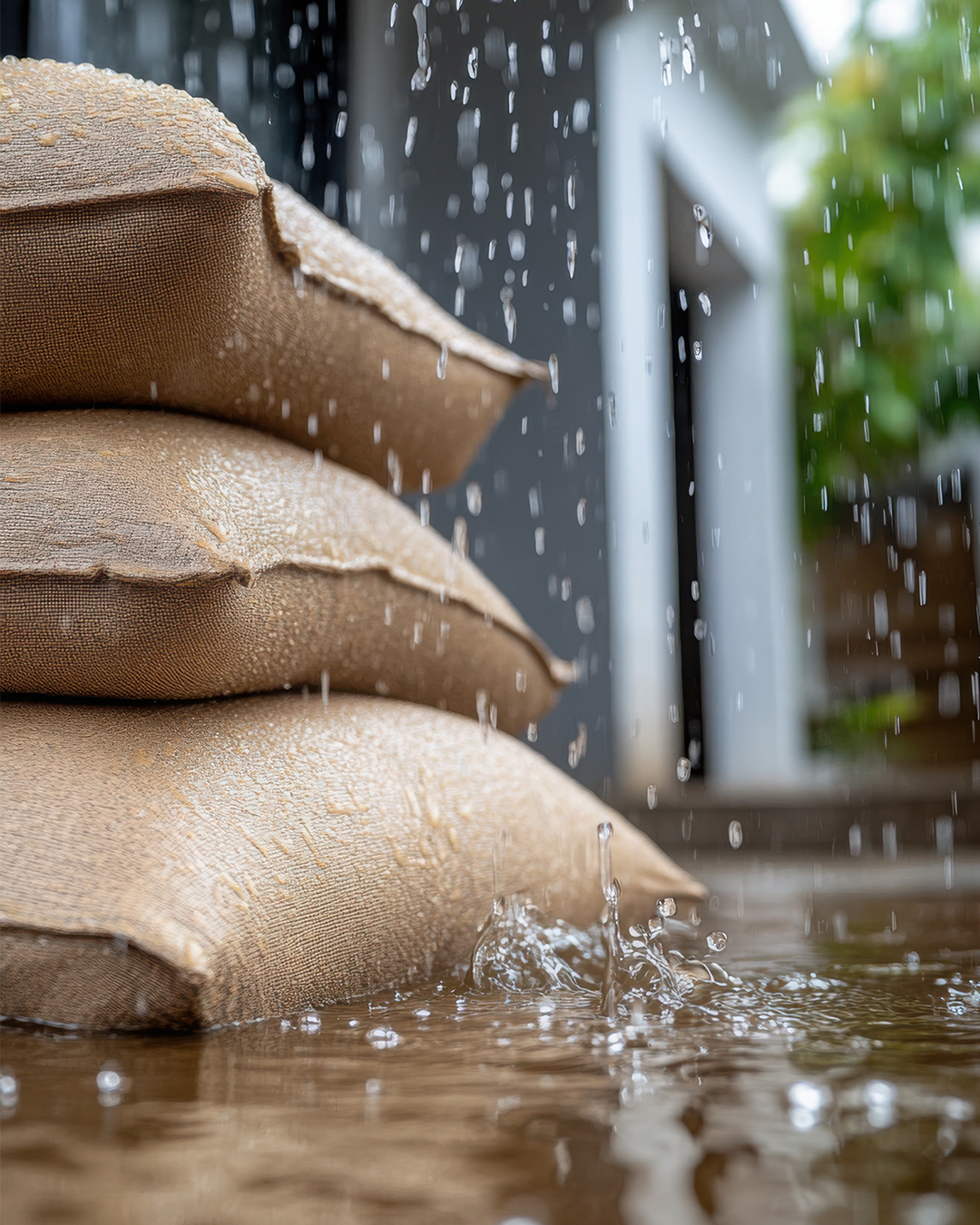 Sand bags in the rain