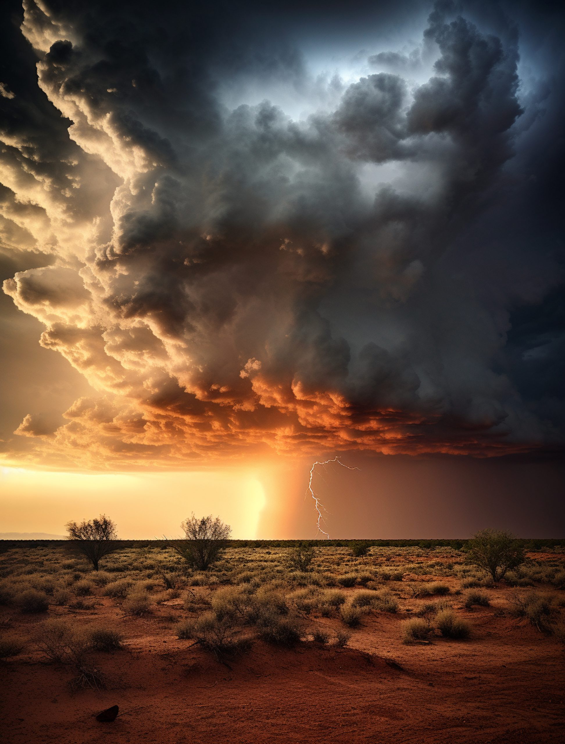 A lightning storm in the desert