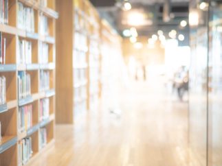 Abstract blurred public library interior background
