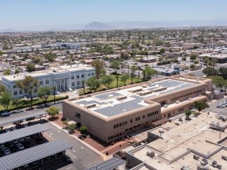 El Centro, California, USA - May 27, 2022: Afternoon sunlight shines on the urban downtown core of El Centro.
