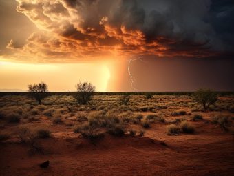 A lightning storm in the desert